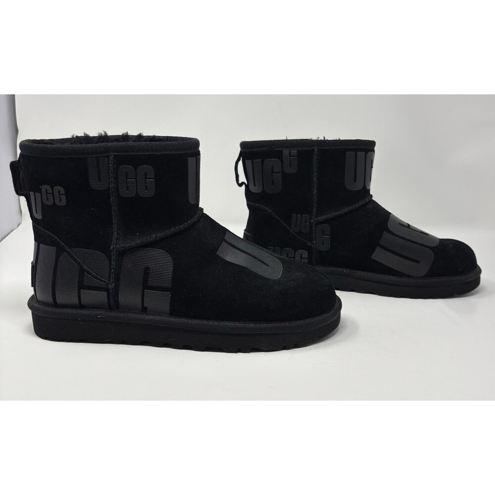 UGG Classic Mini Scatter Graphic Boots Black Womens Size 7